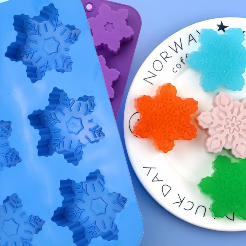 Accfore Snowflake Silicone Molds,2 Pack Cake Pans Cookie Trays Handmade Soap Making Molds Also for Chocolate Pudding Jelly Muffin Cups Kitchen Baking Decoration(Blue/Purple) - Image 3